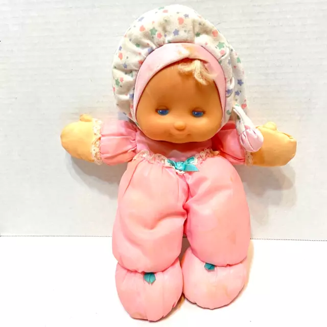 Vintage 1991 Fisher Price Puffalump Kids Sleep Eye Baby Doll Plush Body Pink 13"