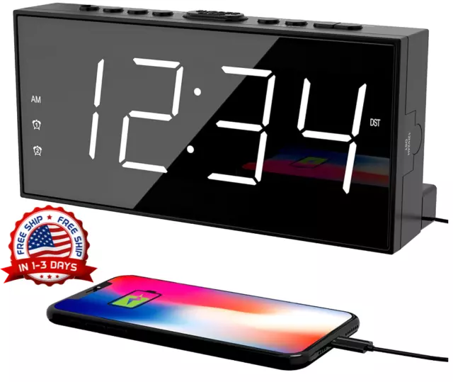 Reloj Despertador Alarma de Mesa Con Espejo  Digital,with USB Charging Port NEW