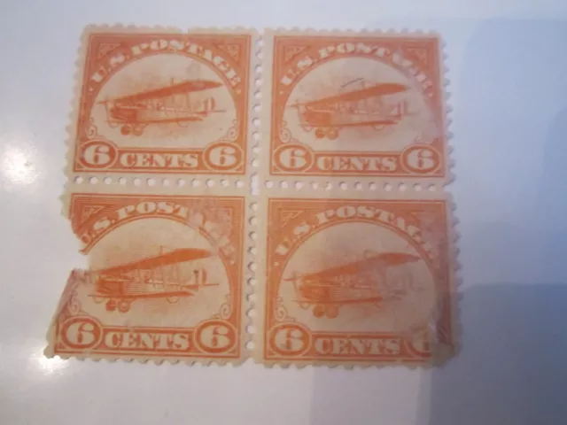 U.s. Airmail Stamp Scott #C1 - 6 Cents Bi-Plane - 4 Stamp Block - "Jenny"