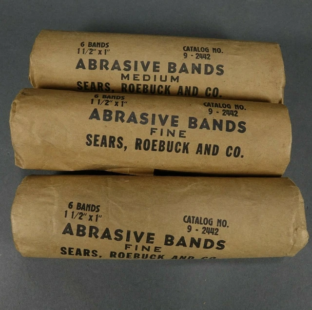 Lot of 3 Packs of Sears Abrasive Bands 1.5" x 1 Cat. No. 9-2442 2xFine 1xMed.