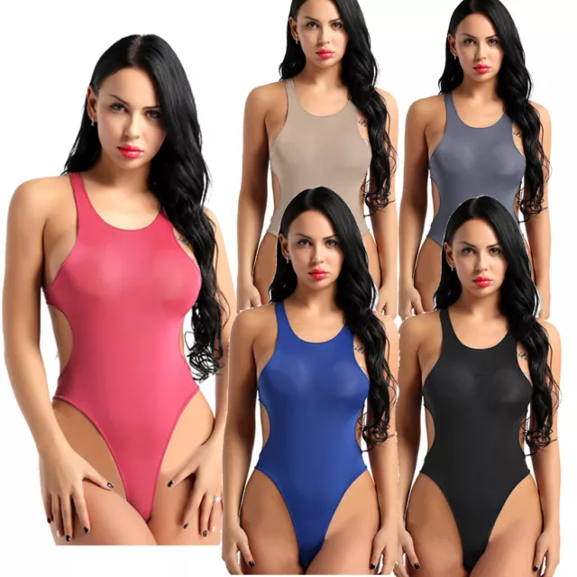 One Piece Sheer Women Sleeveless Top Bodysuit Lingerie High Cut Thong Leotard