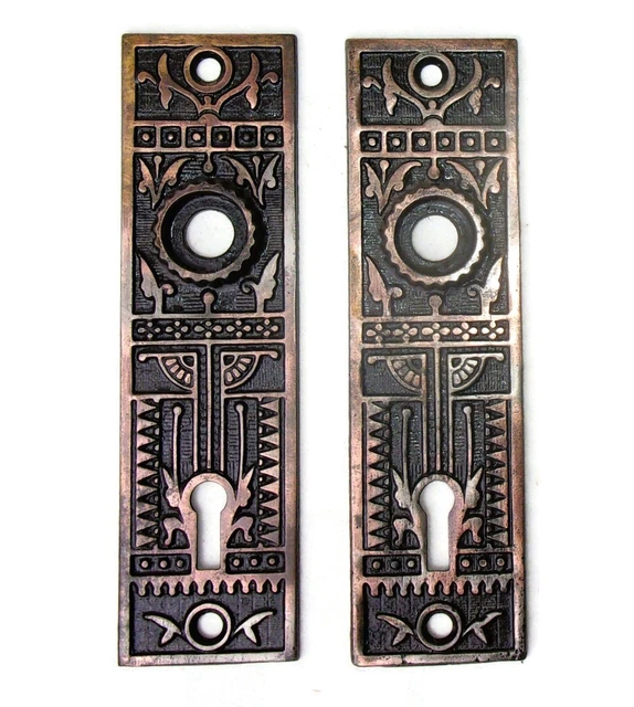 Pair Antique Vintage Victorian Eastlake Ornate Backplates Door Plates Reclaimed