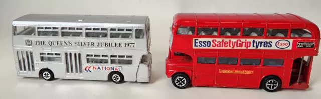 2 Dinky Toys Silver Gray Atlantean & Routemaster Red Bus Vintage Made In England