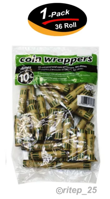 36 ROLLS PREFORMED DIMES COIN WRAPPERS TUBES 10 CENTS (Holds $ 5 Each) (1 Pack)