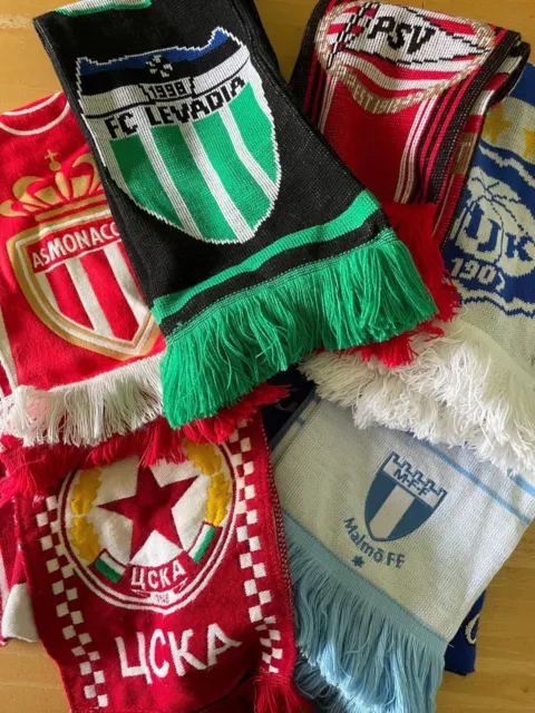 Assorted UEFA European club football scarves (PSV, Monaco, Basel and more)