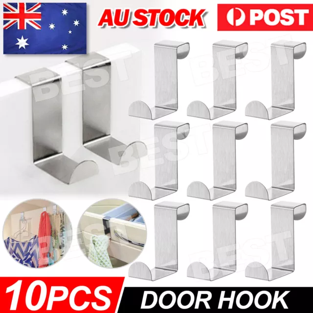 10x Stainless Steel Over the Door Hooks Kitchen Towel Holder Clothes Bag Hanger