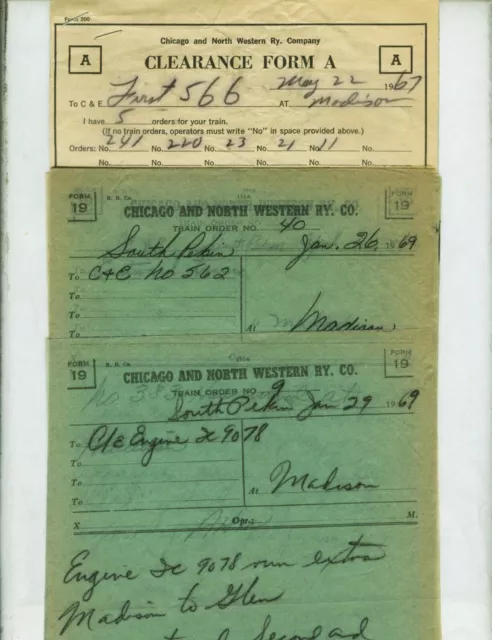 Chicago & Northwestern Ry. Train Orders (18) Madison, Illinois  1961-1969.