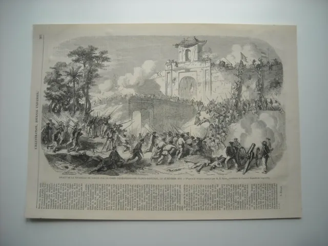 Gravure 1859. Expe Cochinchine. Assaut Citadelle De Saïgon, Par Expe Franco-Espa