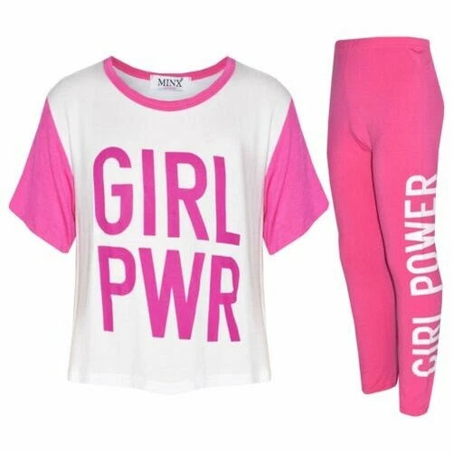 Top Ragazze Bambini di Design Pwr Stampa T Shirt Maglietta & Set Leggings 5-12
