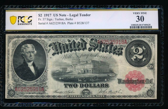 AC Fr 57 1917 $2 Legal Tender PCGS 30 !!