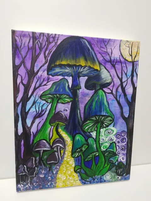 Hand painted canvas Acrylic Art Painting Mushrooms 50cm x 40cm 2