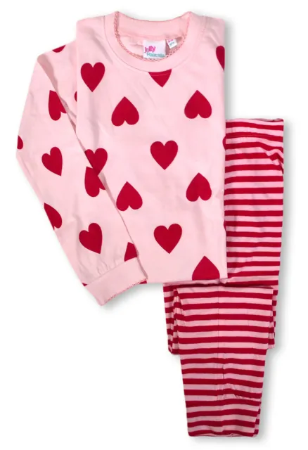 Girls Pyjama Set New Kids Heart Print Cotton Long Sleeved PJs Ages 2-13 Years