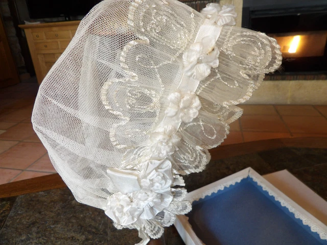 Coiffe Ancienne Femme En Tulle Brodé - Folklore Régional Français - Belle Époque - Taille M