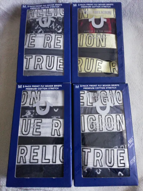 New Men's True Religion 3 Pack Front Fly Boxer Briefs Premium Cotton/Luxe Modal