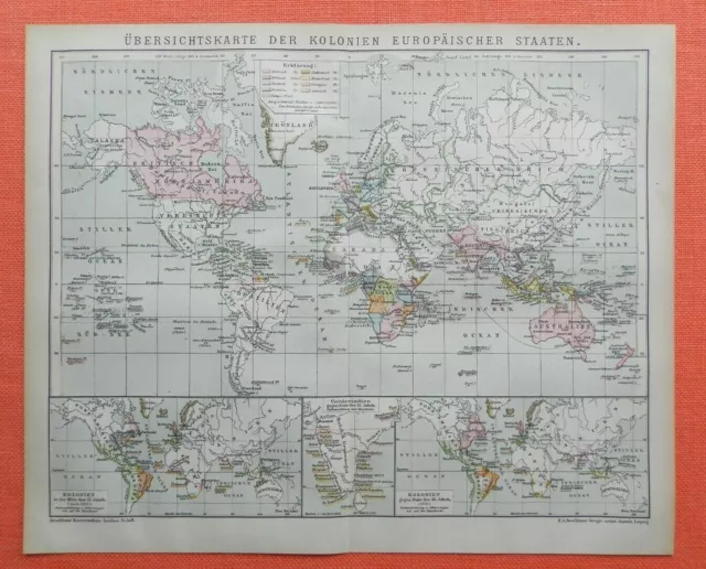 KOLONIEN europäischer Staaten  Kolonialgeschichte   historische Landkarte 1894