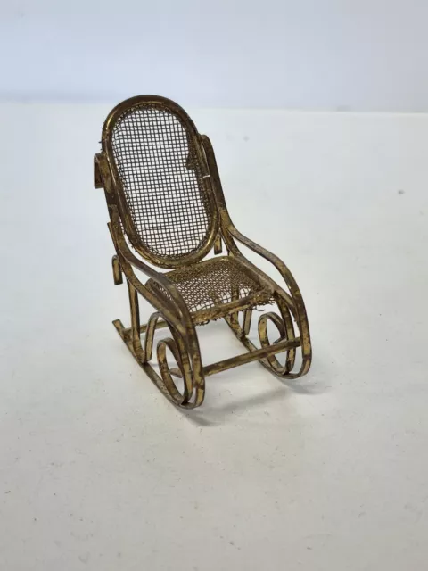 Dollhouse Miniatures - Brass Rocking Chair  w/ Mesh Back and Seat