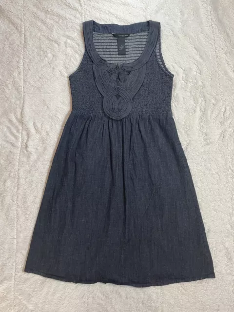 Calvin Klein Jeans Women's Medium Dark Denim Navy Smocked Boho Dress Pockets