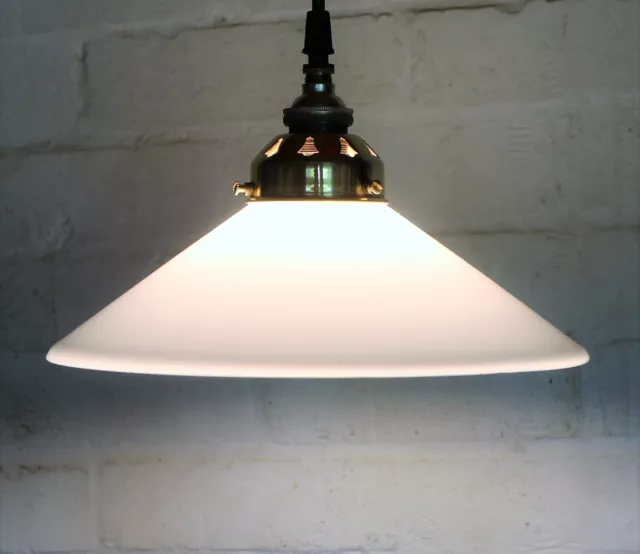 Ceiling Light Small Antique French Cafe White Coolie Glass Shade & Gallery