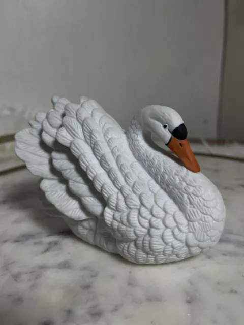 Vintage Royal Heritage Porcelain White Bisque Swan Hand Painted Figurine Taiwan