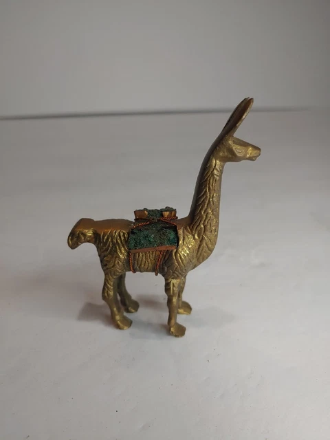 Vintage Llama Alpaca Brass 4" Figure Animal w/ Copper Saddle Bags Mining Statue
