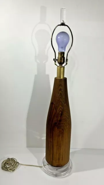MCM Wood Table Lamp Danish Modern Lucite Base and Top Modernist Turned