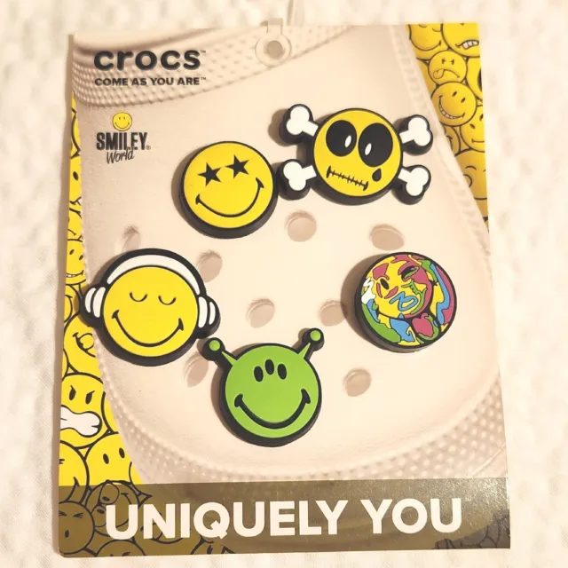New Crocs Uniquely You Smiley World Jibbitz 5 Pack  Alien Smiling Headphones