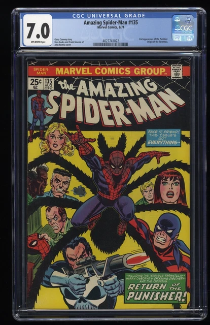 Amazing Spider-Man #135 CGC FN/VF 7.0 Off White 2nd Appearance Punisher!