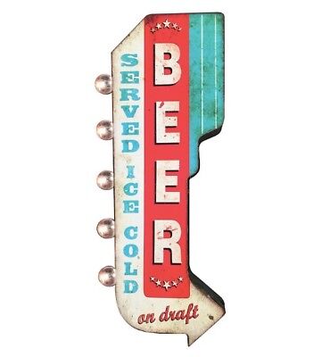 BEER Ice Cold On Draft Double Sided Metal Sign W/ LED Lights, Craft Bar Man Cave