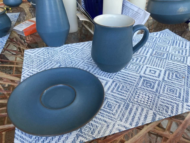 Denby Echo Blue England Stoneware 1960's MCM  MUG & SAUCER NO FADING OR FLAWS