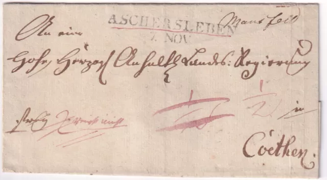 Vorphila Faltbrief Mansfeld L2 Stempel "Aschersleben" Frey 2 "reicht nicht" 1824