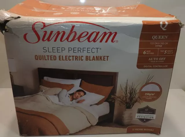 Sunbeam Sleep Perfect Queen Quilted Heated Blanket White BLQ5451