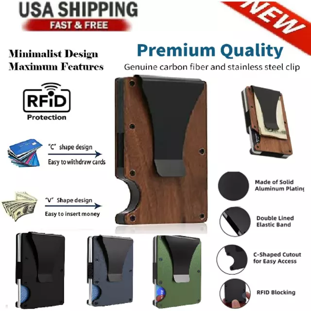 Men RFID Blocking Slim Money Clip Wallet Credit Card ID Holder Thin Minimalist