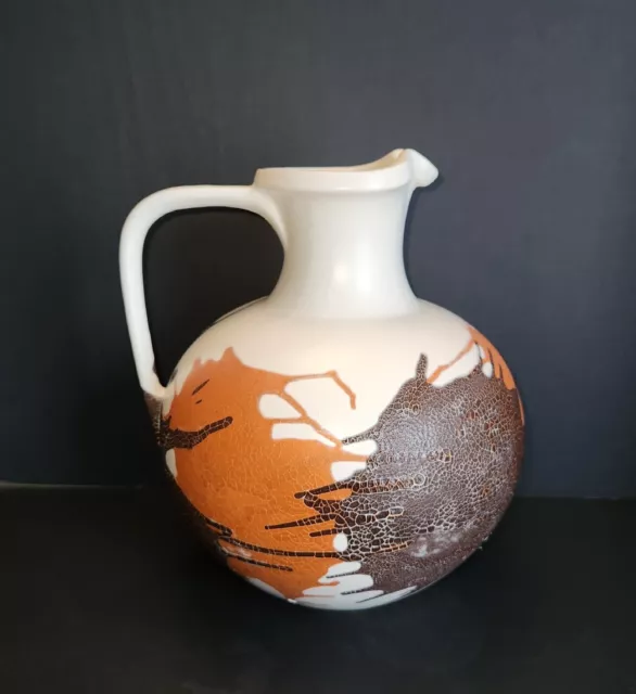 VTG Royal Haeger White Earth Wrap Vase 12" LARGE Orange Brown Lava Crackle Glaze