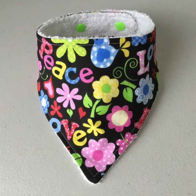 Handmade Baby Bandanna Bib ~ Peace & Flowers Print