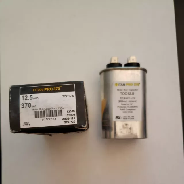 TitanPro TOC12.5 HVAC Oval Motor Run Capacitor. 12.5 MFD/UF 370 Volts