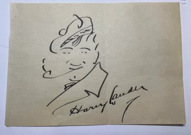 1930s Harry Lauder Scottish Singer Comedian Signed Self Portrait D 1950 JSA Auth