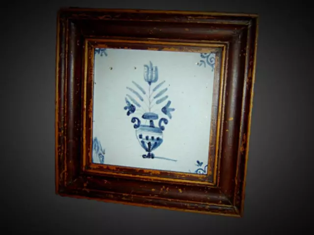 Antique Dutch Delft Vase Bouquet Of Flowers Tile C.1650 Certificate Authenticity