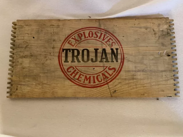 Vintage Trojan Explosives Wood Crate Steampunk Craft Antique *Side Panel Only*