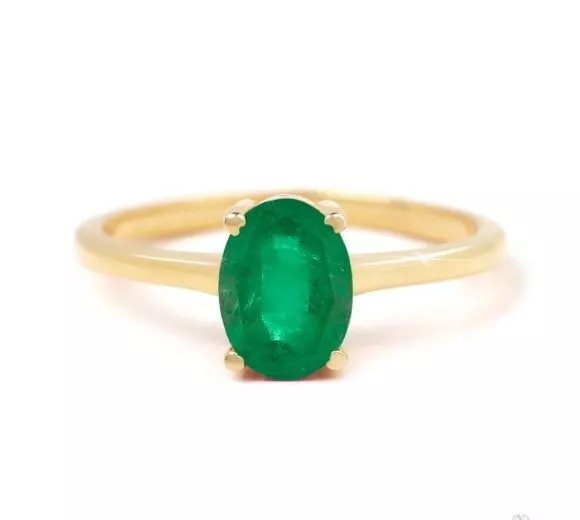 925 Sterling silver Emerald Solitaire Green Gemstone Engagement Ring .