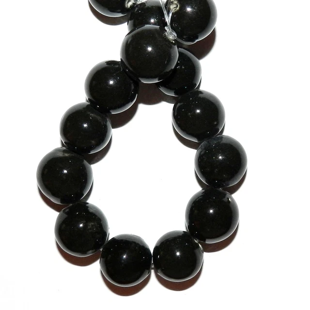 CPC230 Black Glazed Ceramic 15mm - 16mm Round Focal Beads 8"