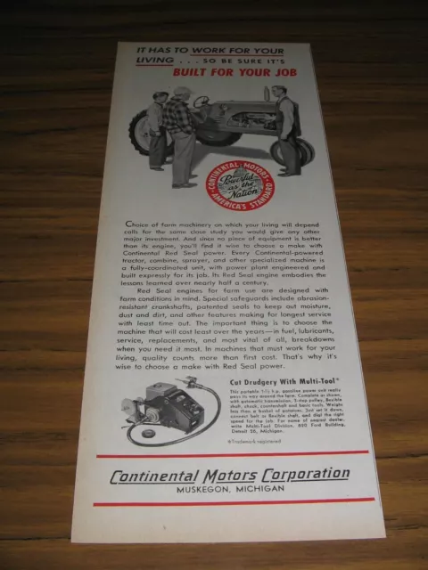 1950 Print Ad Continental Motors Farmer Looks at New Tractor Muskegon,MI