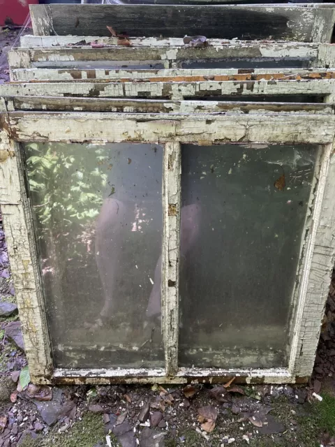 29" x 27.5"  ANTIQUE VINTAGE OLD WINDOW SASH 2 PANE WAVY GLASS