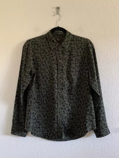 Rails Womens Top XS Kate Olive Cheetah Green Silk Lightweight Button Up Shirt