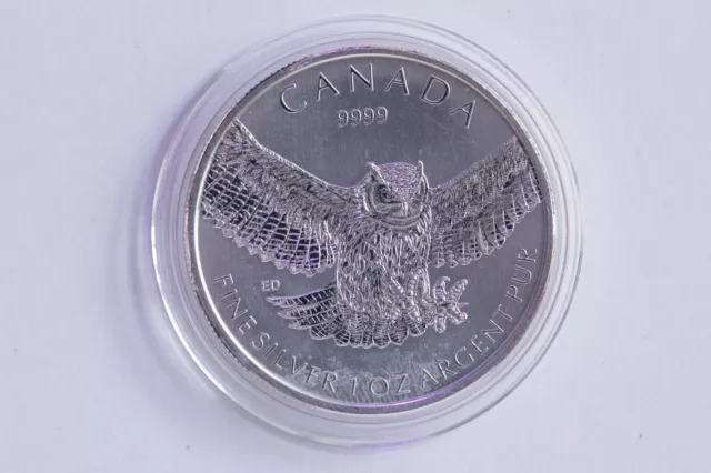 2015 1oz Silver Great Horned Owl Birds of Prey Series Canada 5 Dollars (2416)