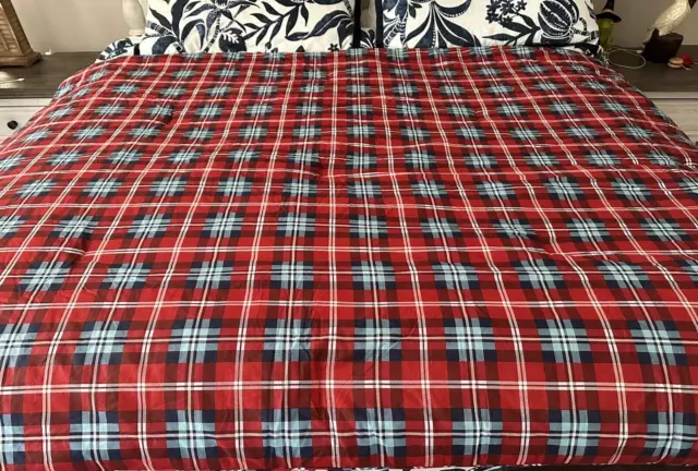 TOMMY HILFIGER 100%Cotton Buffalo Plaid Blue Red Reversible Comforter NWOT 67X91