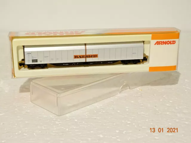 Arnold ( 4441 K ) Joli  Wagon Couvert Railship A Bogies De La Db Echelle N 1/160