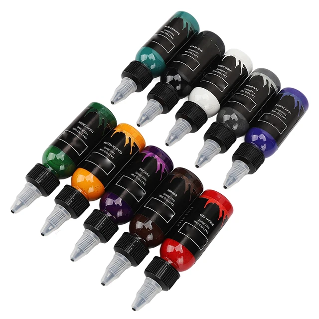 10x Kit de tinta para tatuajes Kit completo de pigmentos colores tinta para tatuajes de larga duración 30 ml SLS