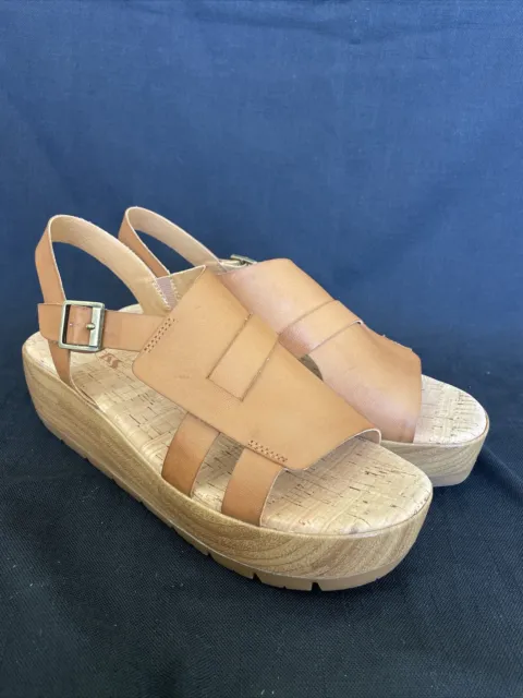 NEW Kork-Ease® Wedge Tan Leather Criss Cross Strap Platform Sandals 8 New