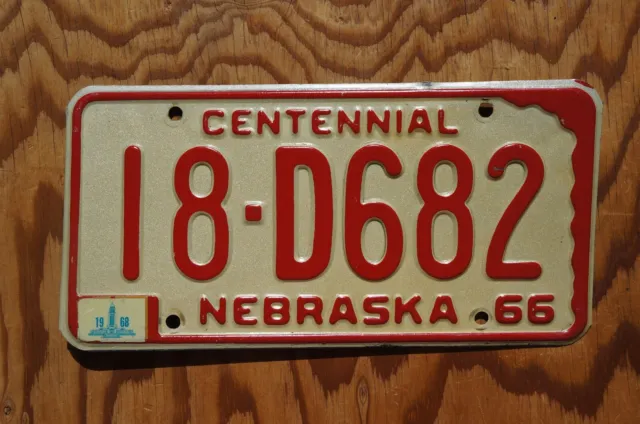 1966 - 1968 Nebraska Centennial License - Nice Original