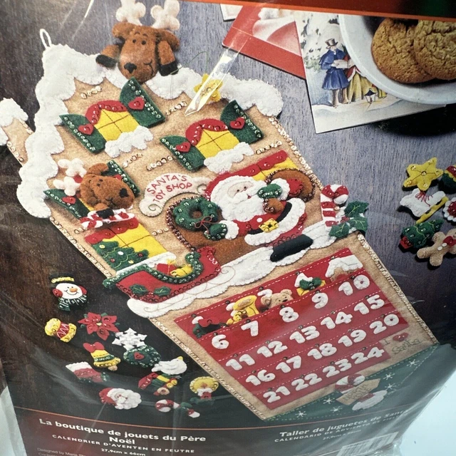 VINTAGE BUCILLA PLAID Felt Advent Calendar Kit Santa's Toy Shop